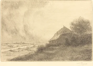 Hovel on a Hillside Masure sur la colline.