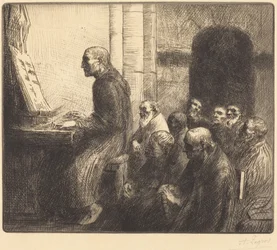 Munk som spelar orgel i kyrkan (Moine jouant de l