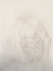 Sittande manlig naken (brun krita på papper)