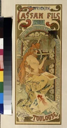 Reklamaffisch för tryckeriet ""Cassan Fils, lyx, konstnärligt och kommersiellt tryck"" i Toulouse. Affisch av Alfons Maria Mucha (Alphonse Marie Mucha