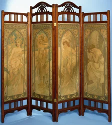 En jugendduk, panelerna dekorerade med serien "Les Heures du Jour", bestående av Eveil Matin, Eclat du Jour, Reverie du Soir och Repos de la Nuit, 1899