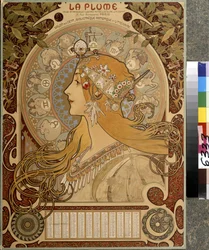 ""La Plume"" kalender, illustrerad varannan månad tidning från Salon des Cent. Konstnärligt och litterärt bibliotek. Konstverk av Alfons Maria Mucha (Alphonse Marie Mucha