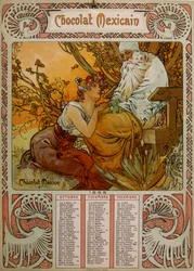 Chocolate Masson-kalender illustrerad av Mucha (1860 – 1939). en tjeckisk jugendmålare