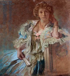 Porträtt av Berthe Lalande. Målning av Alphonse Mucha (1860-1939)