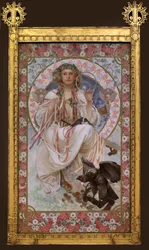 Porträtt av Josephine Crane Bradley i Slavia. Målning av Alfons Mucha (1860-1939), olja och tempera på duk
