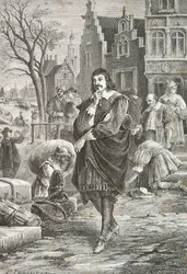 Descartes på promenad i Amsterdam (Gravyr)