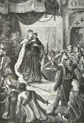 Maria Theresia av Österrike med den blivande Josef 2 framför de ungerska magnaterna