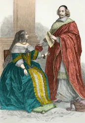 Porträtt av Anna av Österrike och kardinal Mazarin (Gravyr)