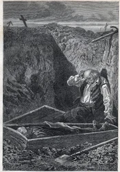 Kyrkogårdarna tar vad de får - Illustration av Alphonse De Neuville (1835-1885) för "Les miserables - Second part: Cosette" av Victor Hugo (1802-1885) 1862