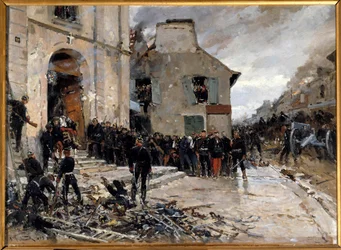 Kriget 1870-1871 och belägringen av Paris av preussarna: "" Le combat du Bourget, 1870-10-30"" Målning av Alphonse de Neuville (1835-1885) 1873 Sön. 0,57x0,79 m. Paris, Musée d