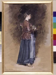 Bondgård med blomkorgen Målning av Alphonse Moutte (1840-1913), dim i cm 27x18 Obligatoriskt omnämnande: Samlingsstiftelsens hälsningar från Provence, Marseille