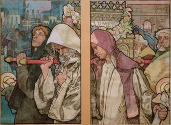 A. Mucha, fönster av St. Vitus i Prag / kartong 1931