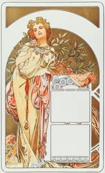 Reklamaffisch av Alphonse Mucha (1860-1939) för kalendern 1898 - Mått 31x51 cm. Reklamaffisch av Alphonse Mucha för en kalender, 1898 - Privat samling