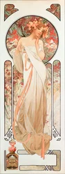 Reklamaffisch av Alphonse Mucha (1860-1939) för doften "Sylvanis essence" 1899 - Dim 21x61 cm Reklamaffisch av Alphonse Mucha för parfymen "" Sylvanis essence "" 1899 - Privat kol.