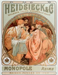 Reklameplakat for "" Heidsieck og co "" Maison de Champagne Charles Heidsieck, litografi af Alphonse Mucha (1860-1939) 1901 - Reklameplakat for Heidsieck Champagne firma, 1901 - Søn 49xswed