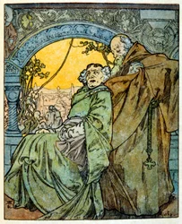 Illustration av Alphonse Mucha från "Clio" ett verk av den franske författaren Anatole France. 1900. Mucha (1860 – 1939). var en tjeckisk jugendmålare
