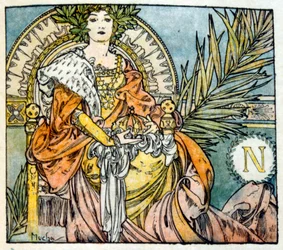 Illustration av Alphonse Mucha från "Clio" ett verk av den franske författaren Anatole France. 1900. Mucha (1860 – 1939). var en tjeckisk jugendmålare