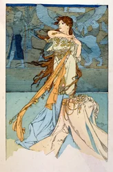 Illustration av Alphonse Mucha från "Rama" en dikt i tre akter av Paul Verola. ca. 1898. Mucha (1860 – 1939). var en tjeckisk jugendmålare