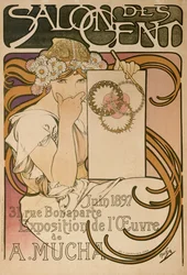 Affisch för Alphonse Muchas utställning på Salon des Cent, Paris, Frankrike, 1897