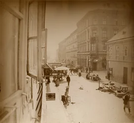 Utsikt från fönstret i Muchas lägenhet, nära Amalienstrasse, München, 1886 (silvertryck av gelatin)