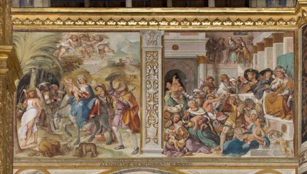 Prästgård, sjunde norra travén, Flykten till Egypten, Barnamorden i Betlehem, Altobello Melone