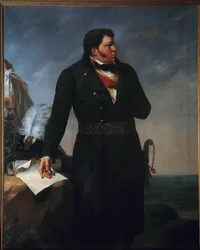 Porträtt till fots av Georges Cadoudal (1771-1804). Cadoudal var en chouanhövding under Vendeekrigen 1793-94. Målning av Paul Coutan Amable (1792-1837) 1827. Dim. 2,15 X 1,40 m. Cholet, Museum of Art and History