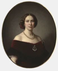 Louise des Pays Bas, reine de Suede et Norvege - Porträtt av Louise av Nederländerna (1828-1871), drottning av Sverige och Norge, av Lindegren, Amalia (1814-1891). Olja på duk. Mått: 85x73 cm. Nationalmuseum Stockholm