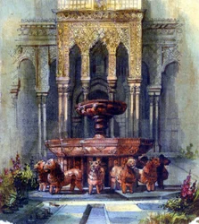 Morisk fontän. Penna och akvarell. Aurore Amadine Lucie Dupin (1804-1876), fransk romanförfattare och feminist som skrev under namnet George Sand.