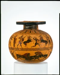 Terracotta aryballos (oljekolv), c.550 f.Kr. (terrakotta)