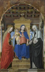 Jungfrun och barnet med Saint Catherine of Alexandria och Saint Catherine of Siena, ca. 1490