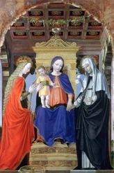 Jungfrun och barnet med Saint Catherine of Alexandria och Saint Catherine of Siena, c1490