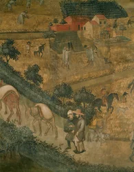 Landskap med åsnor som bär säckar (fresco)