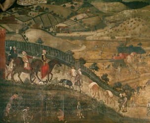 Landskap med bönder och ett jaktsällskap (fresco)