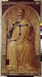 Sankt Peter. Målning av Ambrogio Lorenzetti (1290-1348). Måla på trä. Roccalbegna (Grosseto), de heliga Petrus och Paulus kyrka