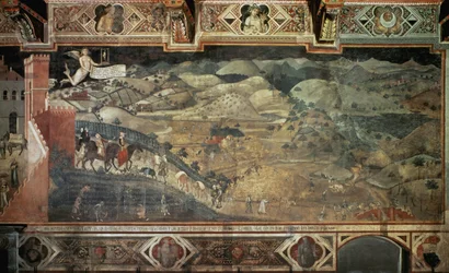 Landsbygden (detalj av Effekterna av gott styre i städer och på landsbygden) - Fresk av Ambrogio Lorenzetti (1285-1348?) , 390x810 cm