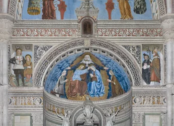 Jungfru Marias kröning med Gud och den Helige Ande mellan Francesco och Ludovico Sforza, 1500-1522