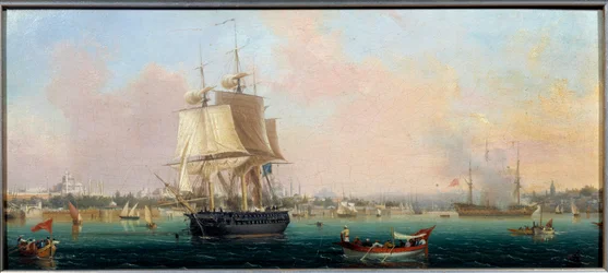 La Belle Choule framträder i Konstantinopel Målning av Ambroise Louis Garneray (1783-1857) Sevres från 1800-talet, porslinstillverkning