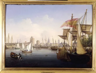 Le port de La Rochelle av Louis Garneray, sd. omkr. 1820, Olja på duk, H. 0,330; L. 0,460. CCIP Coll.