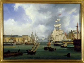 Hamnen i Le Havre, Grand Bassin, av Louis Garneray, sd. omkring 1820, Olja på duk, H. 0,330; L. 0,460. CCIP Coll.