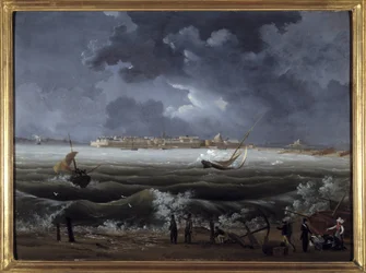 Saint Malo, av Louis Garneray, sd. omkr. 1820, Olja på duk, H. 0,330; L. 0,460. CCIP Coll.
