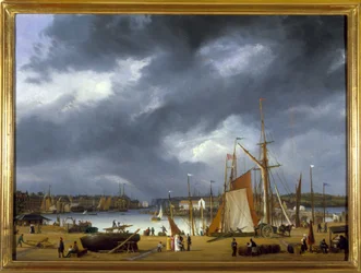 Dieppes hamn av Louis Garneray, sd. omkr. 1820, Olja på duk, H. 0,330; L. 0,460. CCIP Coll.