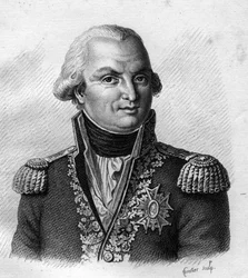 Amiral Villaret de Joyeuse (Louis Thomas, greve av Villaret de Joyeuse) fransk amiral (1747 till 1812). i "Porträtt av franska generaler efter fransmännens segrar och erövringar"". Graverad av Ambroise Tardieu 1818. Stella Collection.