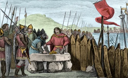 Karl III den tjocke (839-88) lönar sig för vikingainkräktarna 886 - Karl III 3 le Gros (839-888) kejsare av väst (881-887) och regent av Frankrike (884-887) slog läger under Paris murar utan att våga slåss mot normanderna, föredrar att köpa deras pension