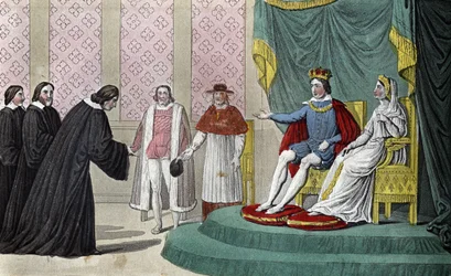 Francois II (1544-1560) tillkännager för parlamentets deputerade som kommer för att hälsa på honom efter faderns död att han valde sina farbröder hertigen av Guise (Francois)