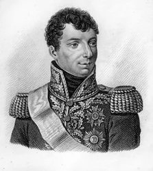 General Duroc. Géraud Christophe Michel Duroc, hertig av Frioul (1772 till 1813).- i "Porträtt av franska generaler efter fransmännens segrar och strider"". Graverad av Ambroise Tardieu 1818. Stella Collection.