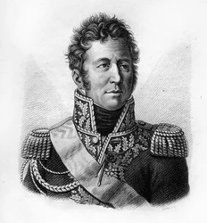 Jacques Alexandre Bernard Law, Marquis de Lauriston, marskalk av Frankrike (1768-1828) - i "Porträtt av franska generaler efter fransmännens segrar och erövringar"" Graverad av Ambroise Tardieu 1818. Stella Collection.
