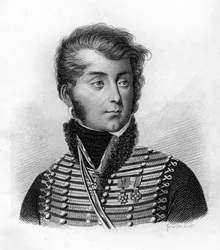 Louis François, baron Lejeune, brigadgeneral och militärmålare (1775-1848) - i” Porträtt av de franska generalerna efter fransmännens segrar och erövringar””. Graverad av Ambroise Tardieu 1818. Stella Collection.