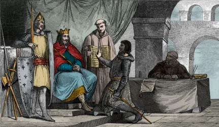 Ludvig II (848-79) stammaren får en ed om trohet från en adlig -