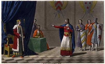 Louis V le Faineant (ca 967-987), utropad till kung av Frankrike genom beskydd av Hugues Capet, framtida kung av Frankrike, 986 Rita och grava av Ambroise Tardieu 1825.