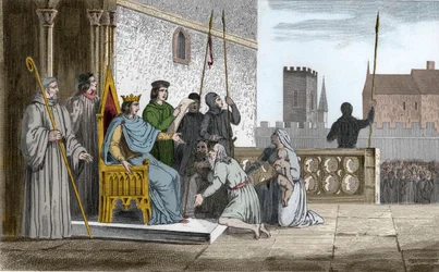 Ludvig X (1289-1316) den busiga emanciperar livegna - Ludvig X dit "" Le Hutin" (1289-1316), capetianernas dynasti, känd för att ha befriat alla livegna i sitt rike som han tvingade att återlösa deras frihet - Gravyr från 1825 i "Histoire de F